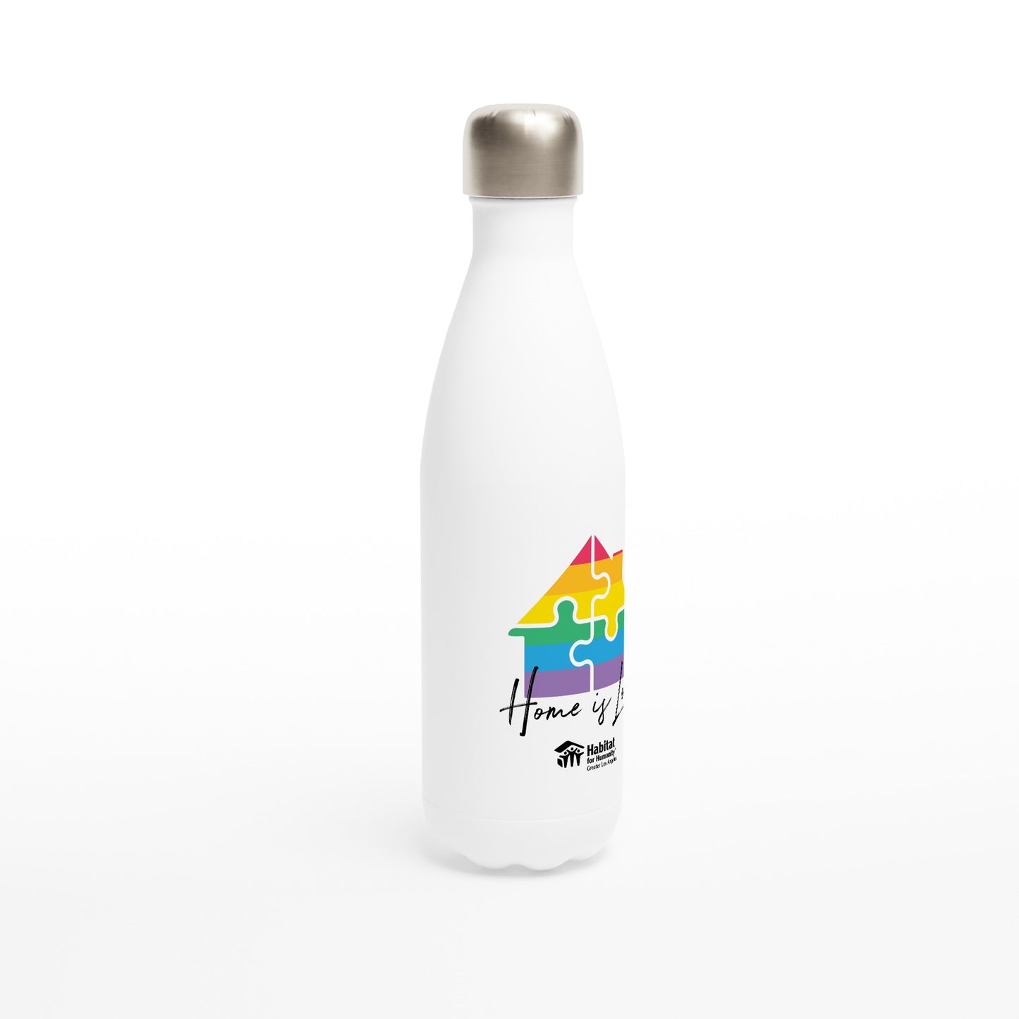 Botella de agua blanca de acero inoxidable "Home Is Love" de 17 oz